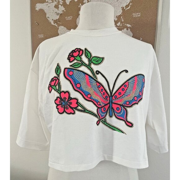 YES Clothing Co. Tops - YES Clothing Co. Vintage 90s Y2K Fairy Neon Butterfly Crop T-Shirt  One Size